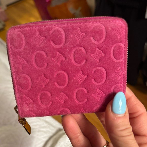 Celine Pink Suede Compact Zip Wallet - Picture 1 of 8